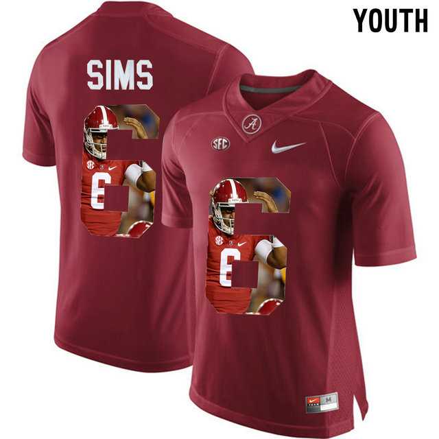 Alabama Crimson Tide #6 Blake Sims Red With Portrait Print Youth College Football Jersey2