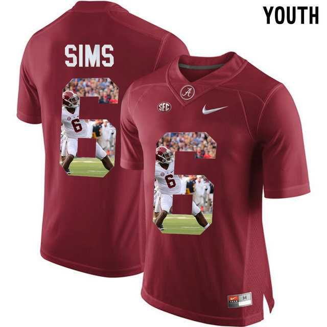 Alabama Crimson Tide #6 Blake Sims Red With Portrait Print Youth College Football Jersey4