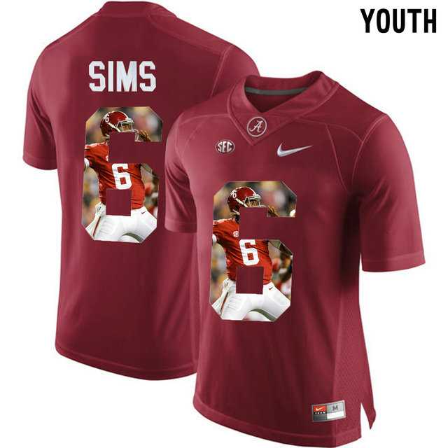 Alabama Crimson Tide #6 Blake Sims Red With Portrait Print Youth College Football Jersey6