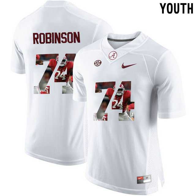 Alabama Crimson Tide #74 Cam Robinson White With Portrait Print Youth College Football Jersey3