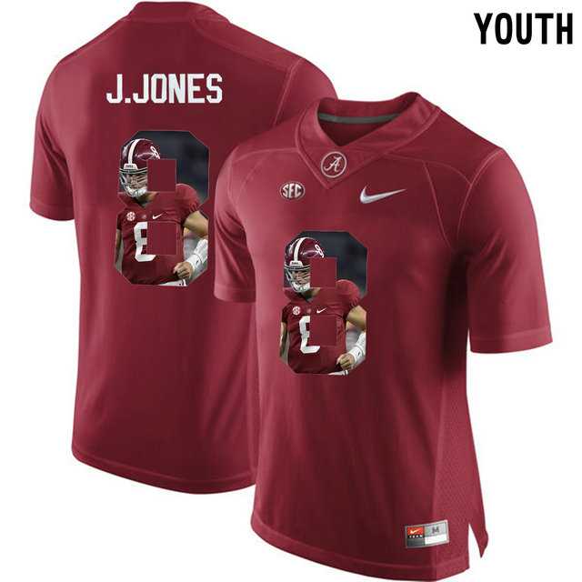 Alabama Crimson Tide #8 Julio Jones Red With Portrait Print Youth College Football Jersey