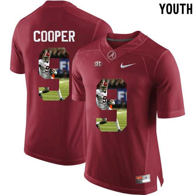 Alabama Crimson Tide #9 Amari Cooper Red With Portrait Print College Youth Football Jersey