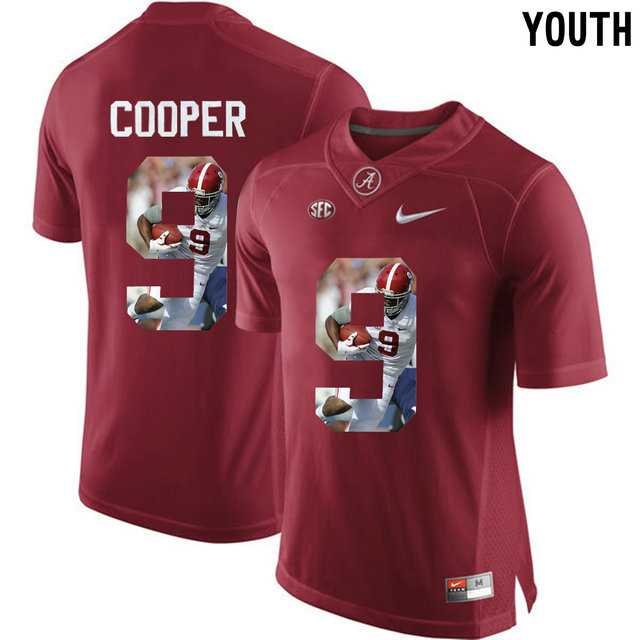 Alabama Crimson Tide #9 Amari Cooper Red With Portrait Print College Youth Football Jersey3