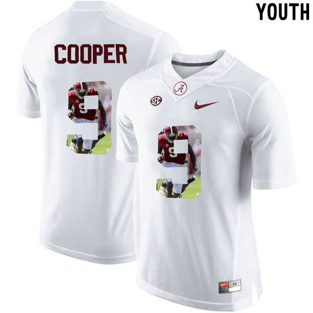 Alabama Crimson Tide #9 Amari Cooper White With Portrait Print College Youth Football Jersey2