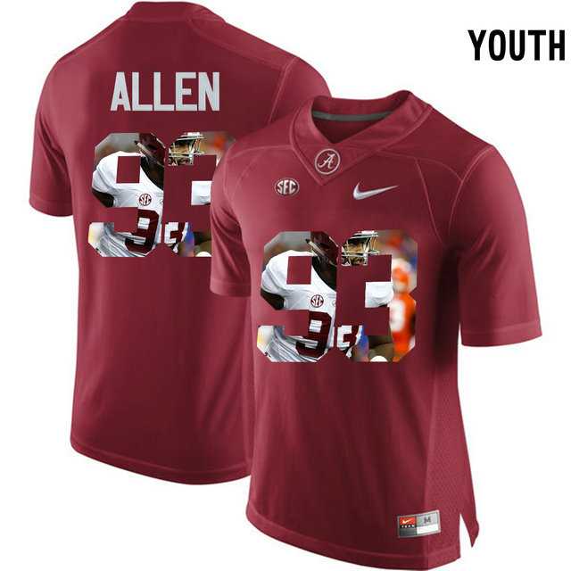 Alabama Crimson Tide #93 Jonathan Allen Red With Portrait Print Youth College Football Jersey