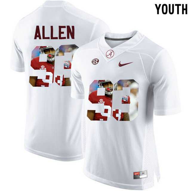 Alabama Crimson Tide #93 Jonathan Allen White With Portrait Print Youth College Football Jersey2