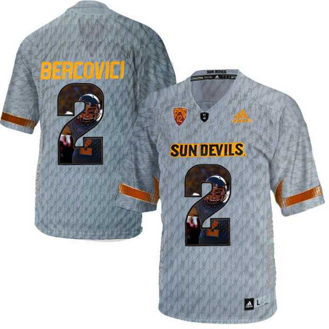 Arizona State Sun Devils #2 Mike Bercovici Gray Team Logo Print College Football Jersey