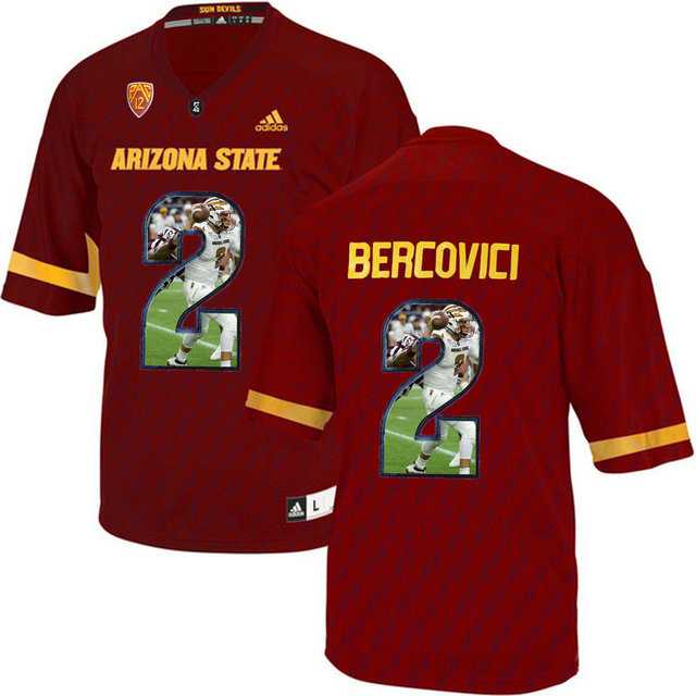 Arizona State Sun Devils #2 Mike Bercovici Red Team Logo Print College Football Jersey11