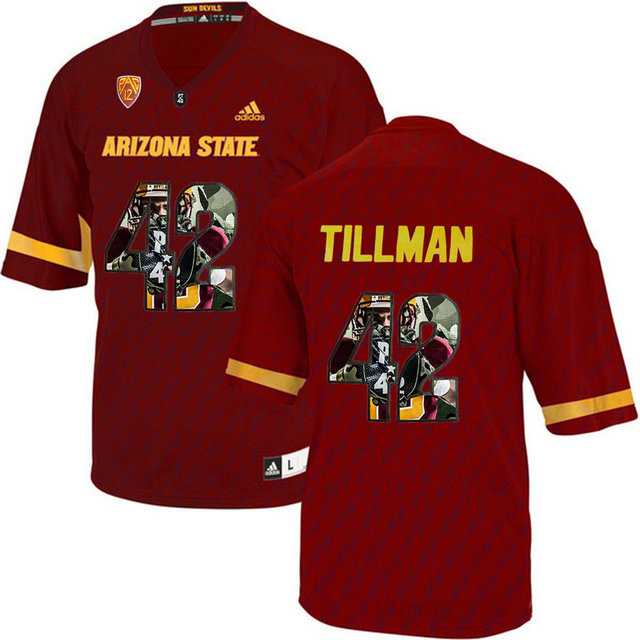 Arizona State Sun Devils #42 Pat Tillman Red Team Logo Print College Football Jersey2