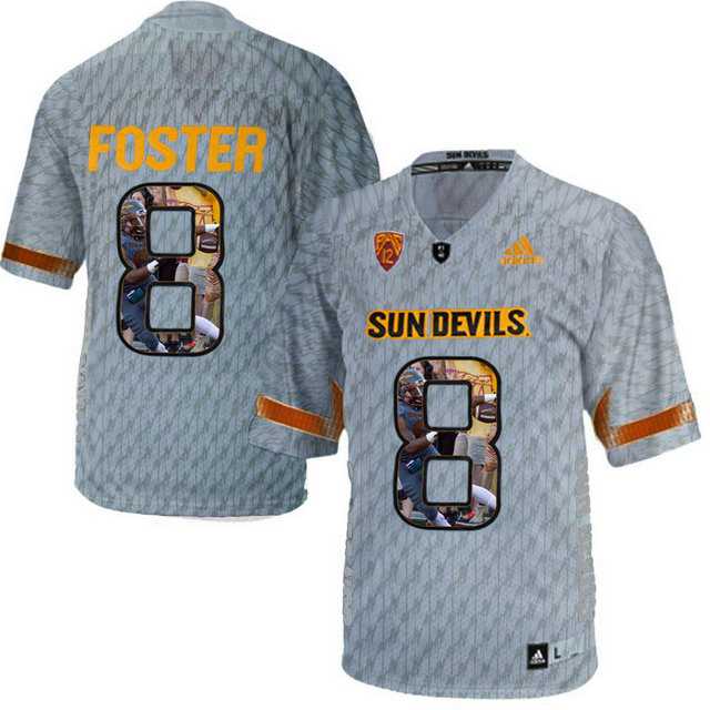Arizona State Sun Devils #8 D.J. Foster Gray Team Logo Print College Football Jersey