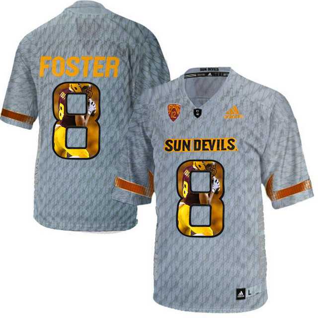 Arizona State Sun Devils #8 D.J. Foster Gray Team Logo Print College Football Jersey8