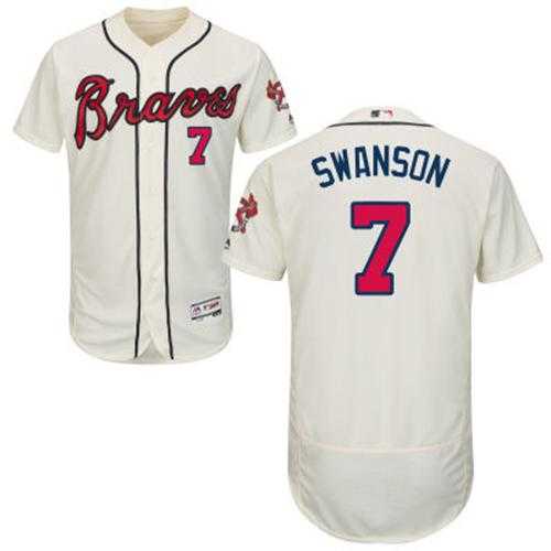 Atlanta Braves #7 Dansby Swanson Cream Flexbase Authentic Collection Stitched MLB Jersey