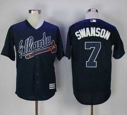 Atlanta Braves #7 Dansby Swanson Navy Blue New Cool Base Stitched Baseball Jersey Atlanta Braves #7 Dansby Swanson Navy Blue New Cool Base Stitched Baseball Jersey