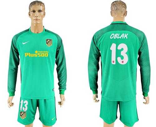 Atletico Madrid #13 Oblak Green Goalkeeper Long Sleeves Soccer Club Jersey
