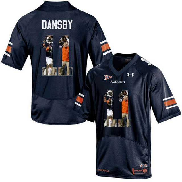 Auburn Tigers #11 Carlos Dansby Navy With Portrait Print College Football Jersey2