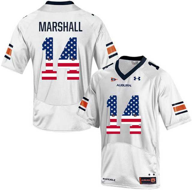 Auburn Tigers #14 Nick Marshall White USA Flag College Football Jersey