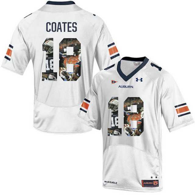 Auburn Tigers #18 Sammie Coates White With Portrait Print College Football Jersey