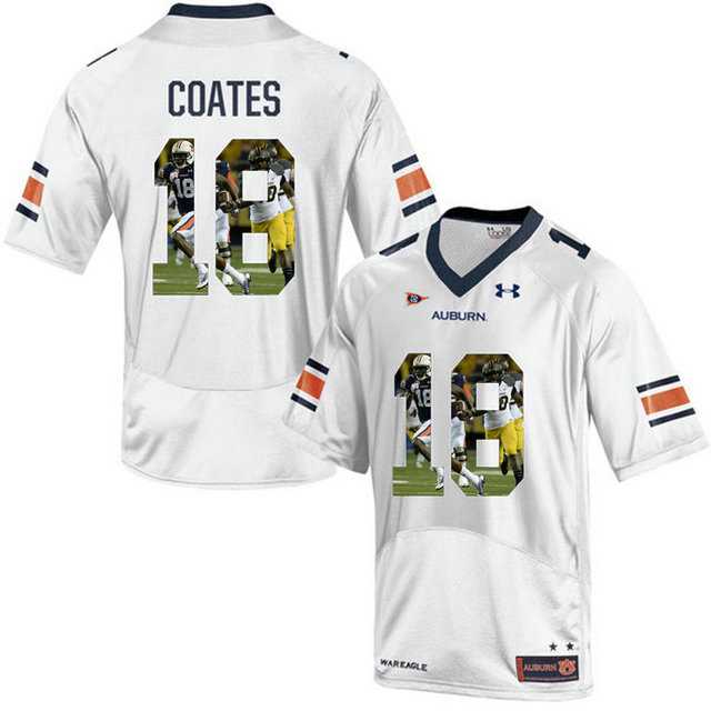 Auburn Tigers #18 Sammie Coates White With Portrait Print College Football Jersey2