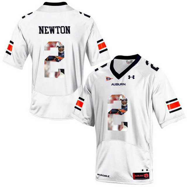 Auburn Tigers #2 Cam Newton White With Portrait Print College Football Jersey6