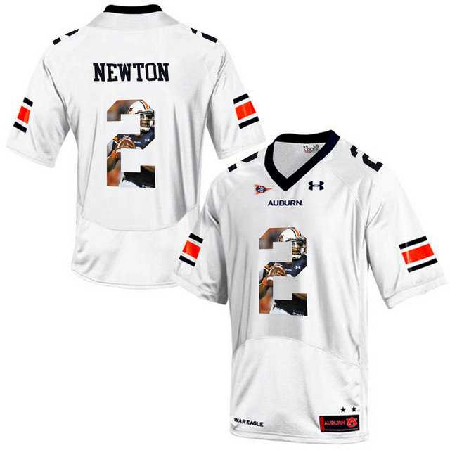 Auburn Tigers #2 Cam Newton White With Portrait Print College Football Jersey7