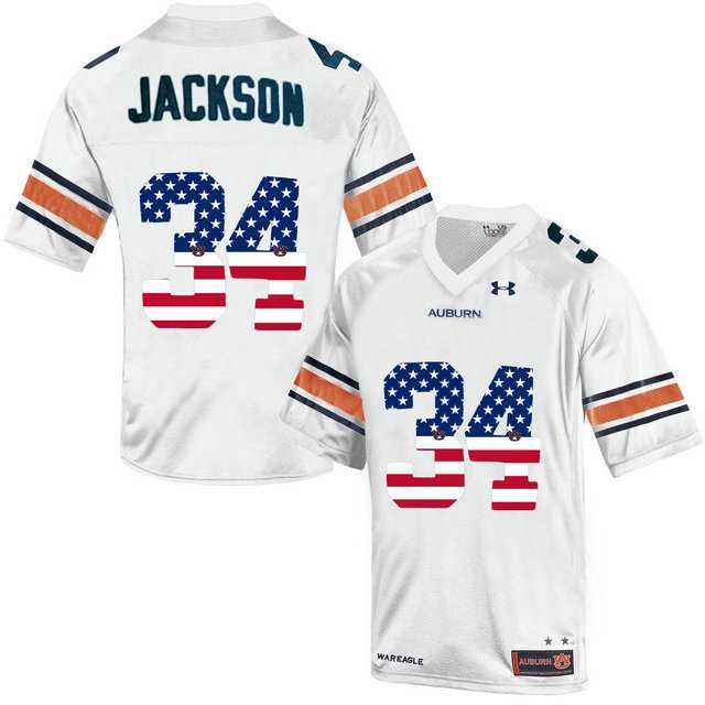 Auburn Tigers #34 Bo Jackson White USA Flag College Football Throwback Jersey