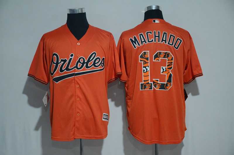 Baltimore Orioles #13 Manny Machado Orange Team Logo Print Cool Base Stitched Baseball Jersey