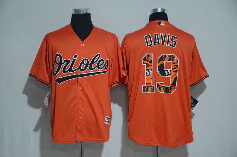 Baltimore Orioles #19 Chris Davis Orange Team Logo Print Cool Base Stitched Baseball Jersey