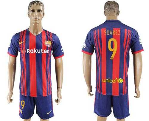 Barcelona #9 Suarez Home Soccer Club Jersey