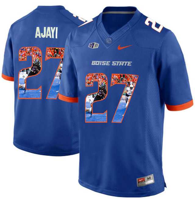Boise State Broncos #27 Jay Ajayi Blue With Portrait Print College Football Jersey2