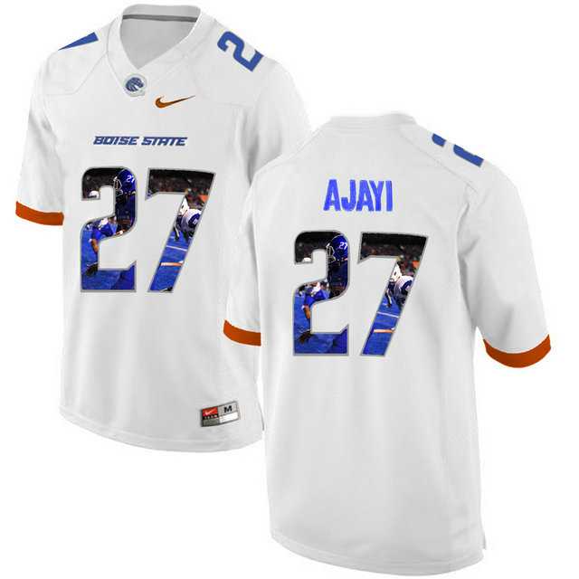 Boise State Broncos #27 Jay Ajayi White With Portrait Print College Football Jersey