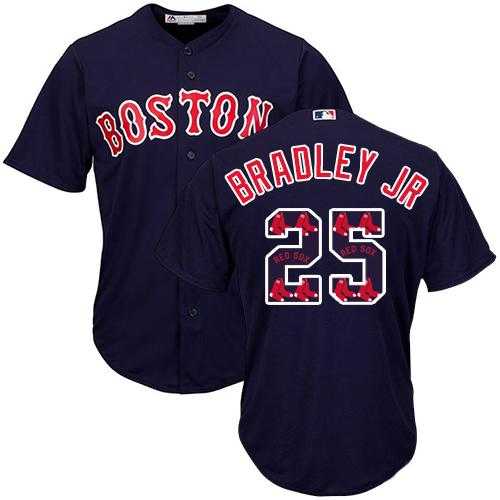 Boston Red Sox #25 Jackie Bradley Jr Navy Blue Team Logo Fashion Stitched MLB Jersey