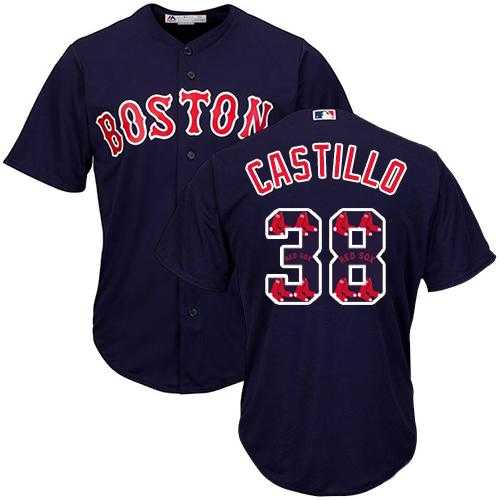 Boston Red Sox #38 Rusney Castillo Navy Blue Team Logo Fashion Stitched MLB Jersey