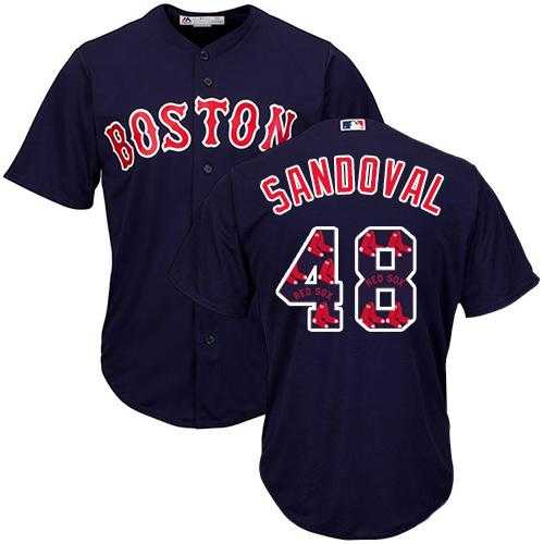 Boston Red Sox #48 Pablo Sandoval Navy Blue Team Logo Fashion Stitched MLB Jersey