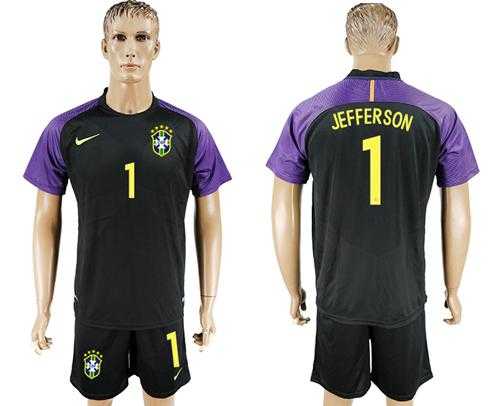 Brazil #1 Jefferson Black Goalkeeper Soccer Country Jersey