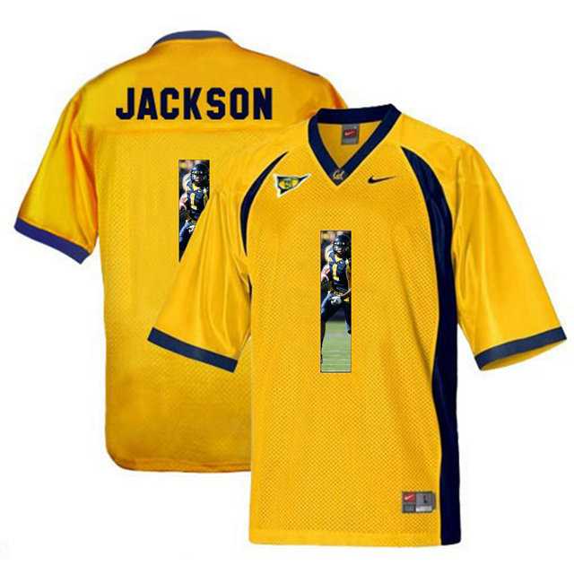 California Golden Bears #1 DeSean Jackson Gold With Portrait Print College Football Jersey