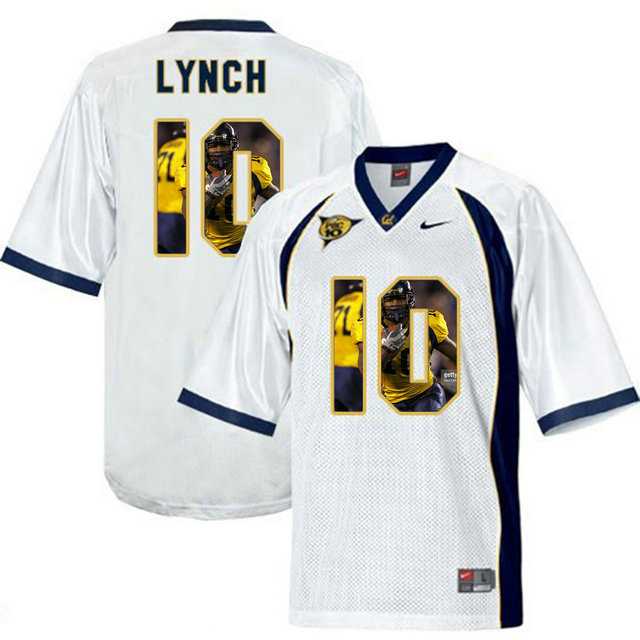 California Golden Bears #10 Marshawn Lynch White With Portrait Print College Football Jersey5