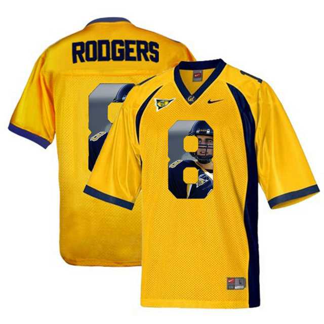 California Golden Bears #8 Aaron Rodgers Gold With Portrait Print College Football Jersey