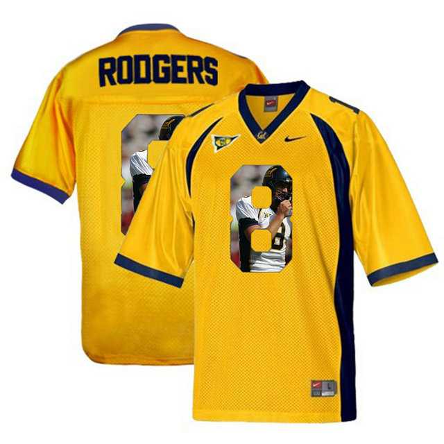 California Golden Bears #8 Aaron Rodgers Gold With Portrait Print College Football Jersey3