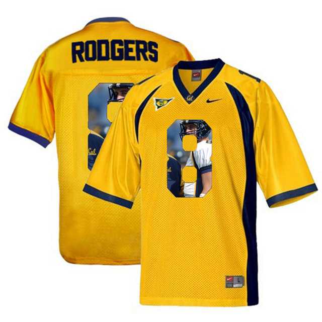 California Golden Bears #8 Aaron Rodgers Gold With Portrait Print College Football Jersey4