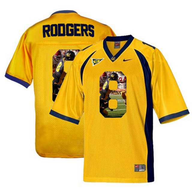 California Golden Bears #8 Aaron Rodgers Gold With Portrait Print College Football Jersey6