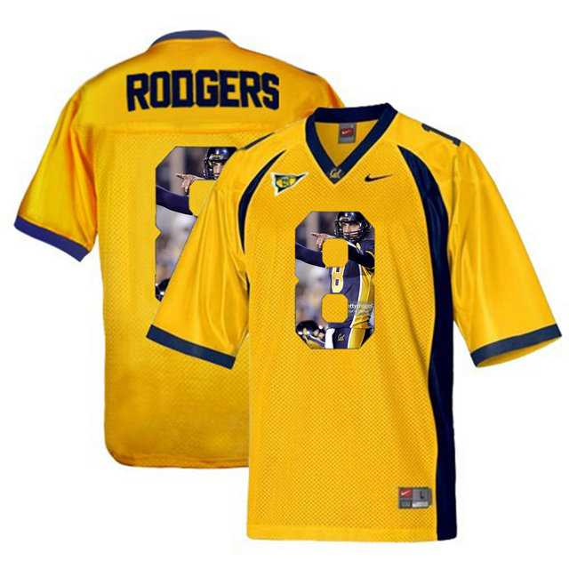 California Golden Bears #8 Aaron Rodgers Gold With Portrait Print College Football Jersey9