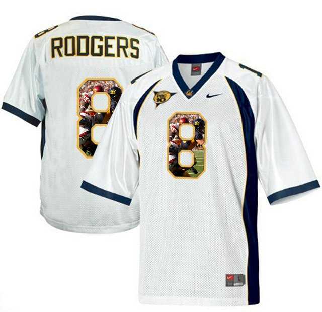 California Golden Bears #8 Aaron Rodgers White With Portrait Print College Football Jersey