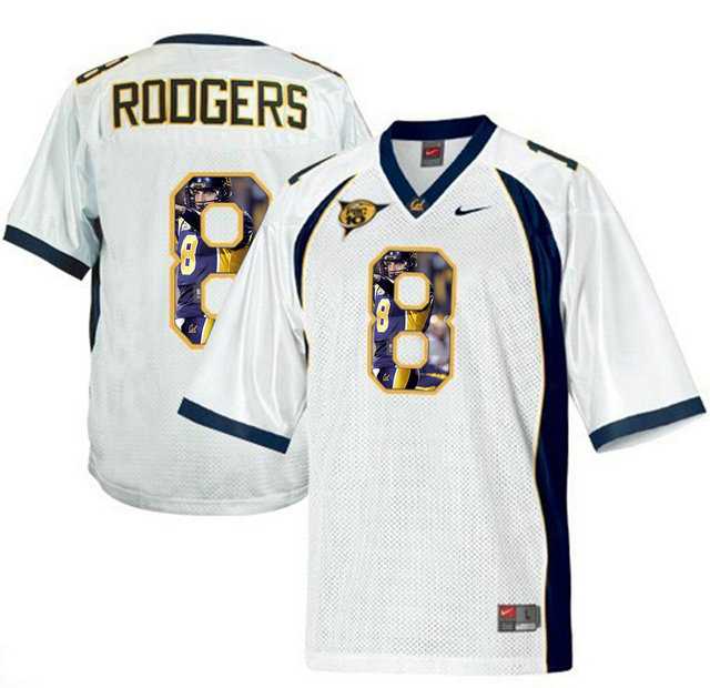 California Golden Bears #8 Aaron Rodgers White With Portrait Print College Football Jersey4