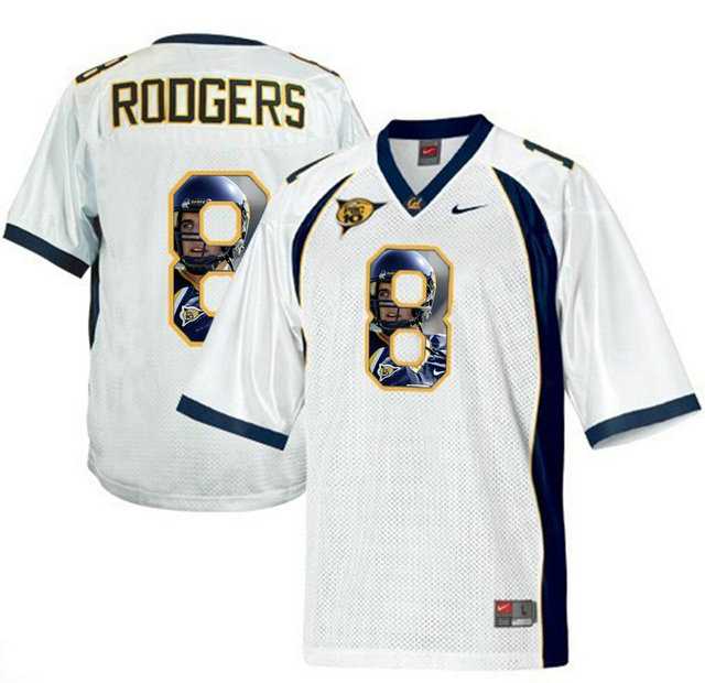 California Golden Bears #8 Aaron Rodgers White With Portrait Print College Football Jersey5