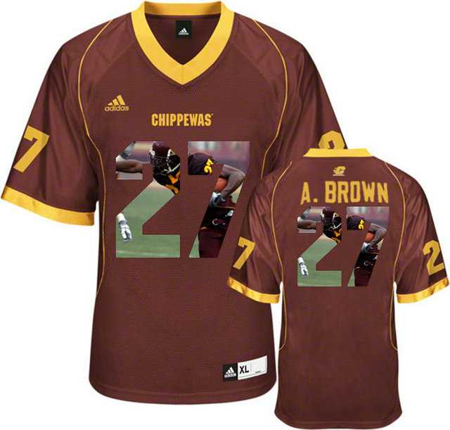 Central Michigan Chippewas #27 Antonio Brown Red With Portrait Print College Football Jersey