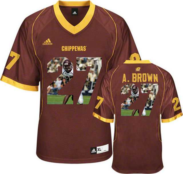 Central Michigan Chippewas #27 Antonio Brown Red With Portrait Print College Football Jersey2