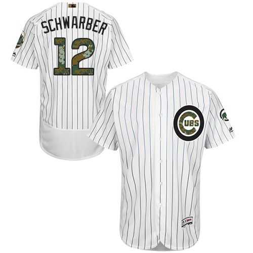 Chicago Cubs #12 Kyle Schwarber White(Blue Strip) Flexbase Authentic Collection Memorial Day Stitched MLB Jersey