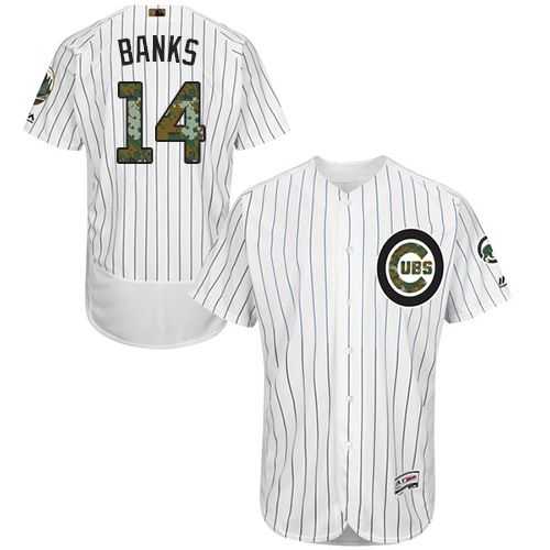 Chicago Cubs #14 Ernie Banks White(Blue Strip) Flexbase Authentic Collection Memorial Day Stitched MLB Jersey