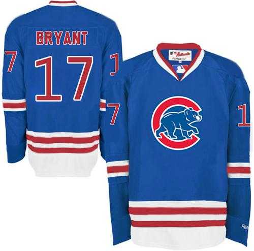 Chicago Cubs #17 Kris Bryant Blue Long Sleeve Stitched MLB Jersey