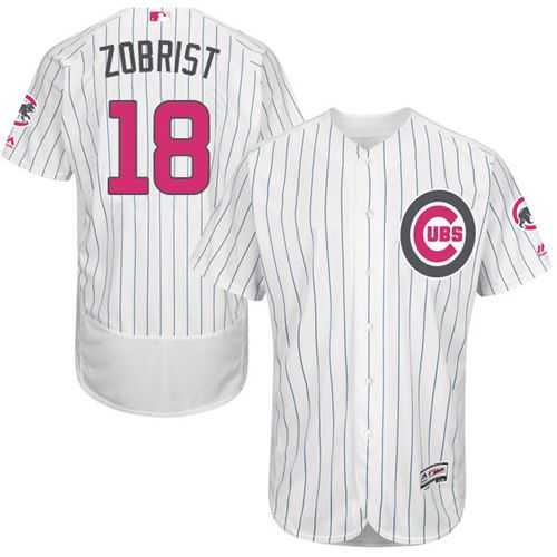 Chicago Cubs #18 Ben Zobrist White(Blue Strip) Flexbase Authentic Collection Mother's Day Stitched MLB Jersey